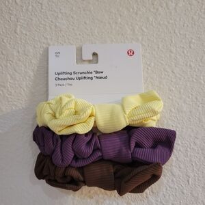 Lululemon Uplifting Scrunchie Bow 3 Pack  - Yellow, Purple, Brown NWT